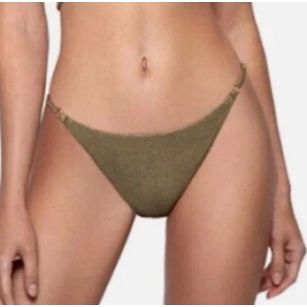 NWT PQ Swim Euphoria Adjustable Full Bikini Bottom Pea Green Metallic Gold